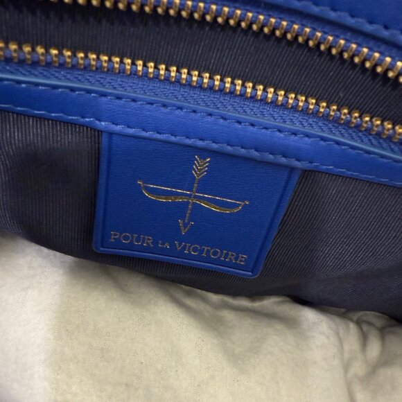 Pour La Victoire Blue and Black Leather and Suede Tote Handbag - Picture 5 of 5